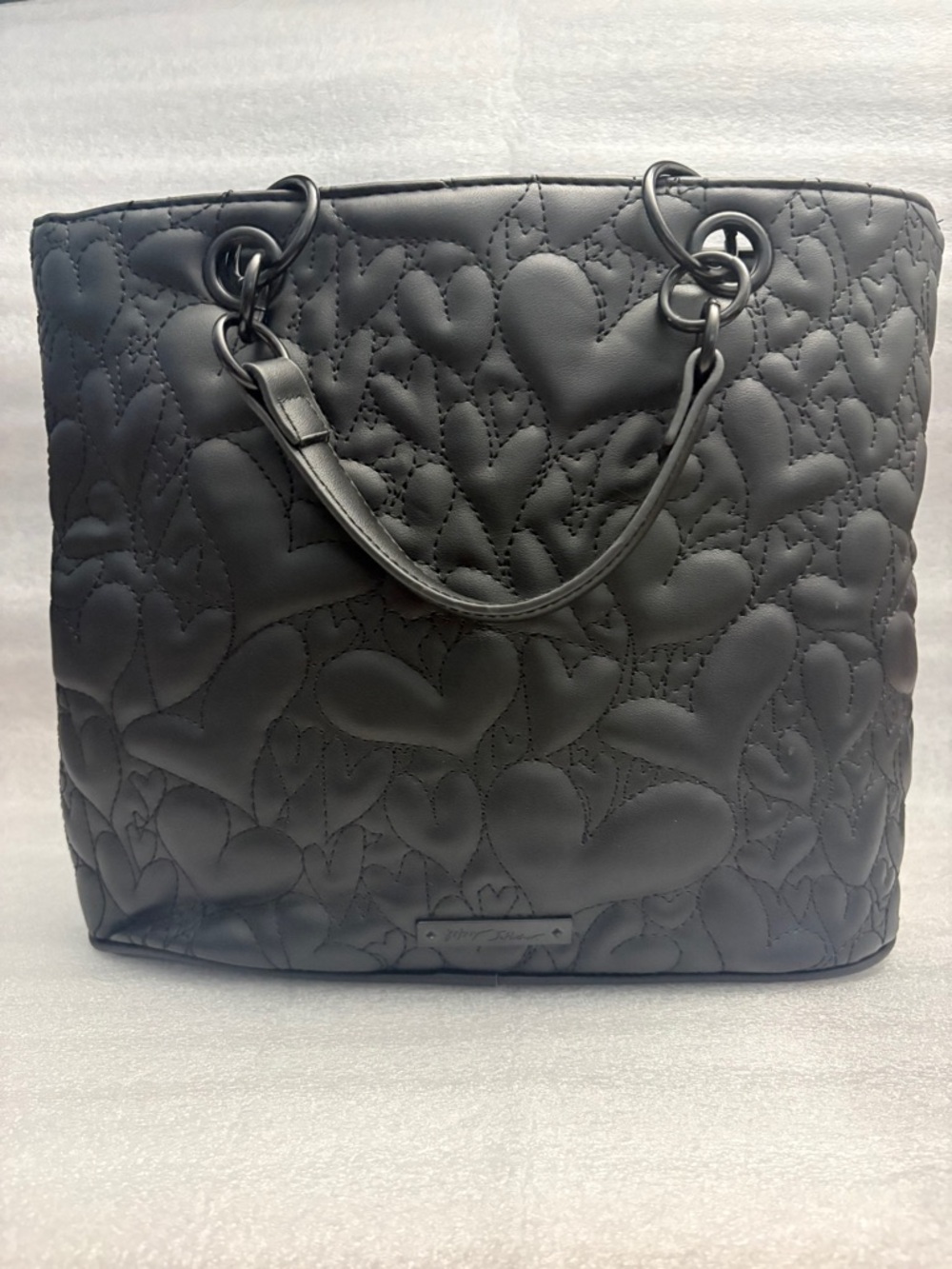 Betsey Johnson Black Quilted Heart Tote Matte Black Hardware Rare